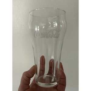2 VINTAGE Large White Logo Enjoy Coca-Cola Coke Clear Drinking Glass 6.25” Pair